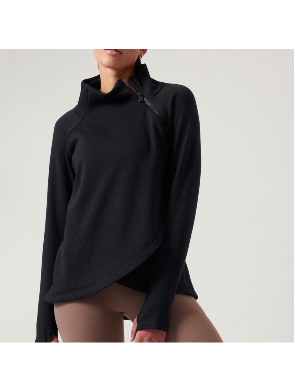 Athleta Cozy Karma Asym Pullover Black EUC Size Medium
